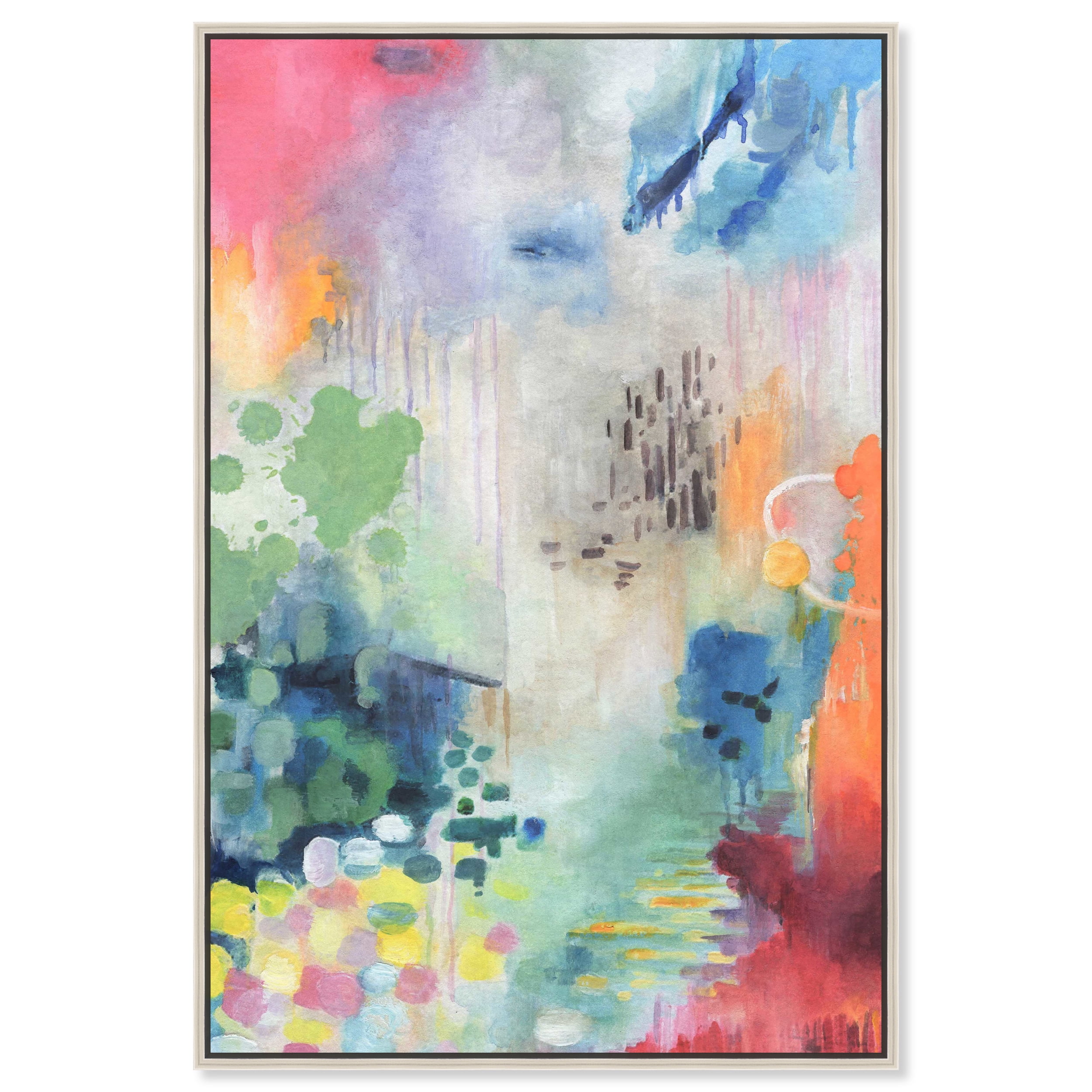 Colorful Abstract Canvas Wall Art with Silver Frame, 16" x 11"