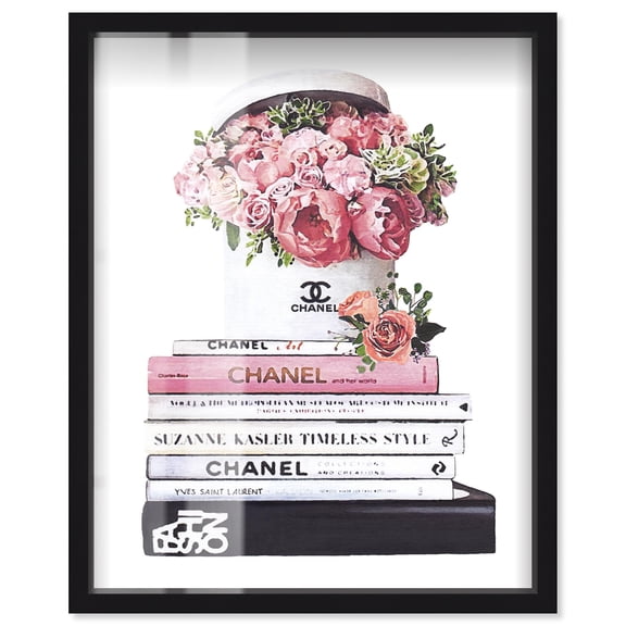 Doll Memories - Roses upon Books Shadowbox Print Modern Fashion Art by Art Remedy, Black Frame, 16 x 20