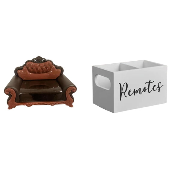 Doll Miniature Sofa Couch Wooden Remote Control Holder with Two Compartments for Office Table Bedroom Living Room Decor