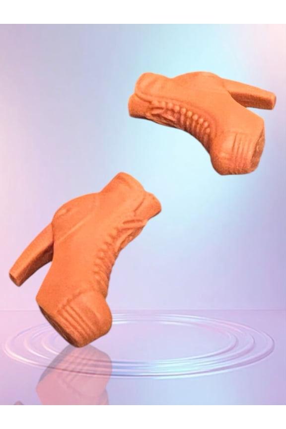 Doll Orange Rust High Heels Shoes Chunky Platform Faux Lace Up Boots