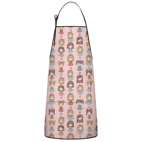 Doll Princess Pattern Apron-Garden Aprons for Women with Pockets-Cotton Linen Waterproof Kitchen Cooking Gardening Aprons Adjustable for Kitchen,Cooking,BBQ and Salon 33x27 Inch