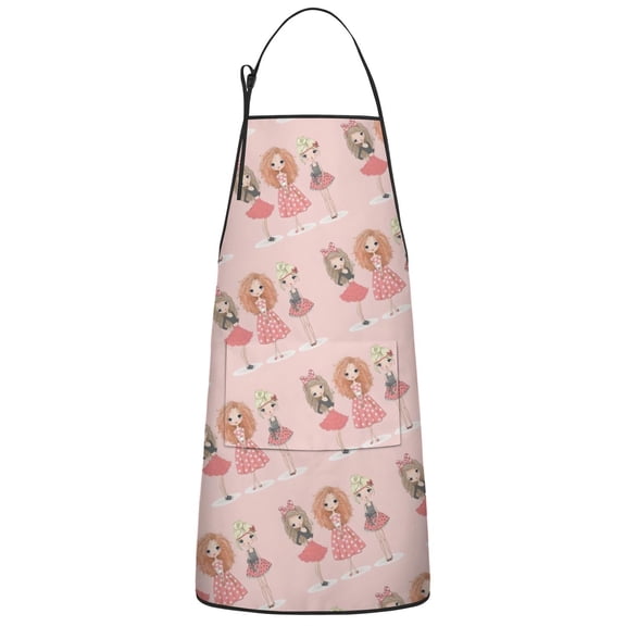 Doll Princess Pattern Apron-Garden Aprons for Women with Pockets-Cotton Linen Waterproof Kitchen Cooking Gardening Aprons Adjustable for Kitchen,Cooking,BBQ and Salon 33x27 Inch