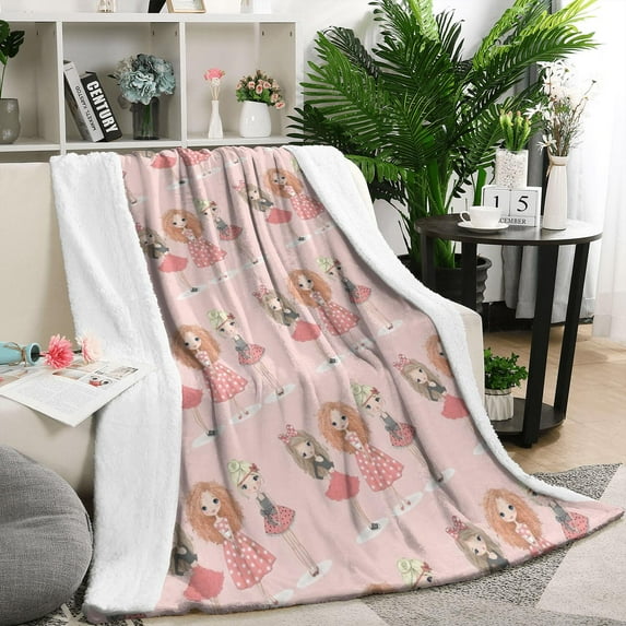 Doll Princess Pattern Blanket,Comfortable Soft Flannel Throw Blanket,All Season,Warm Lightweight Blankets for Sofa Bed Couch Living Room Chair,50"x60"
