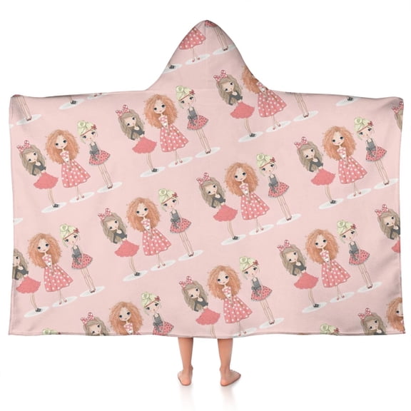 Doll Princess Pattern Hooded Bath Towel,50"x30" for Ages 3 To 12 Kids, Quick Dry Lightweight Soft Microfiber Hood Beach Towel Cover Up for Kids