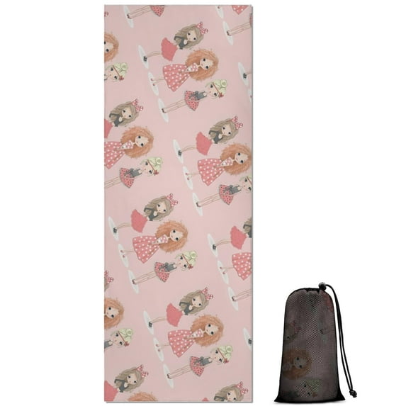 Doll Princess Pattern Hot Yoga Mat Towel Non Slip for Hot Yoga - Quick-Drying Yoga Mat Cover with 4 Corner Pockets with Travel Bag - Hot Yoga Towel Non Slip 74"x26"