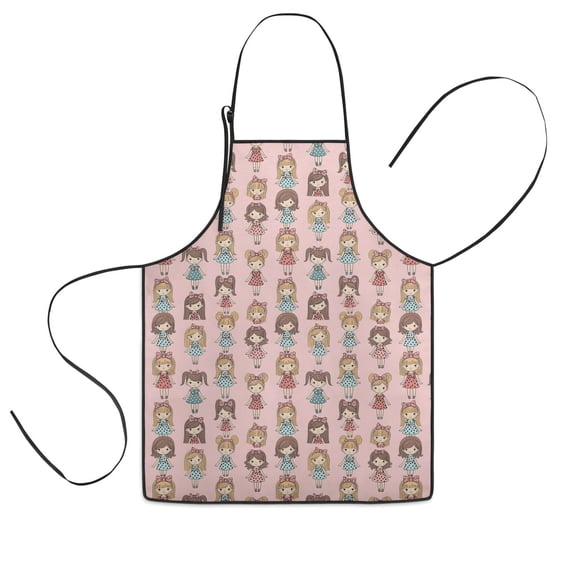 Doll Princess Pattern Kids Aprons for Girls and Boys,Adjustable Neck Strap Toddler Aprons for Kids Cooking Baking