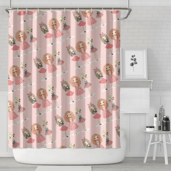 Doll Princess Pattern Shower Curtain 72"x84" ,Bathroom Decorative Shower Curtains Set with 12 Hooks,Modern Waterproof Washable Shower Curtain