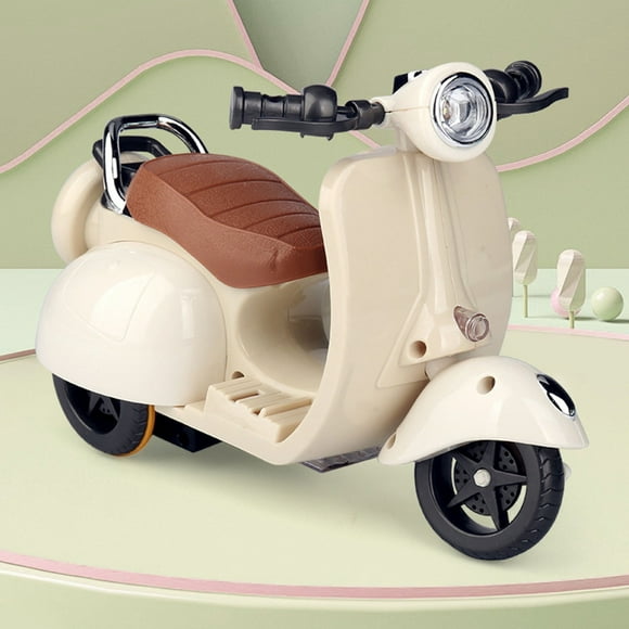 Doll Scooter Toy with Light and Music, Cute Electric Driving Scooter Decor Desktop Ornaments for Doll Collectors, Interactive Rotating Toy Doll Electric Scooter Toy for Adults (Beige)