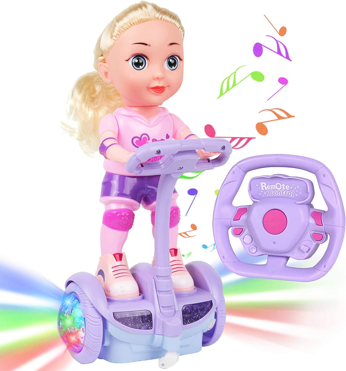 Kiddie Play Doll Set with Remote Control Scooter, LED Lights and Music ...