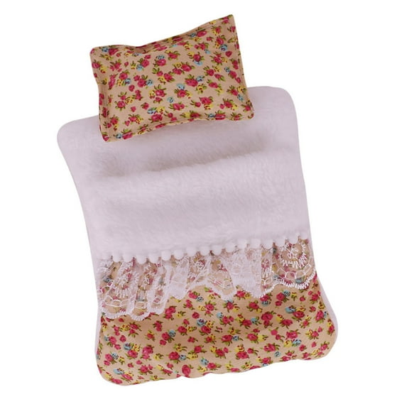 Doll Sleeping Bag Pillow Set Fashion Flower Pattern Doll Accessories For 17cm Figure Doll Dollhouses Scene Display Decors