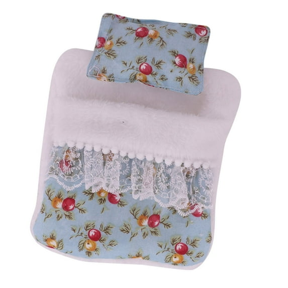 Doll Sleeping Bag Pillow Set Fashion Flower Pattern Doll Accessories For 17cm Figure Doll Dollhouses Scene Display Decors
