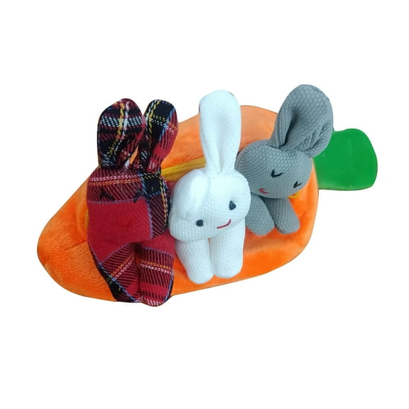 Doll Toy, Bunny Plush, Unzip Carrot Purse Educational Toy, Soft Stuffed Animal Set, 3 Bunnies in Brown Gray White, 7.5 Inches, Child Learning Zip and Unzip Skills