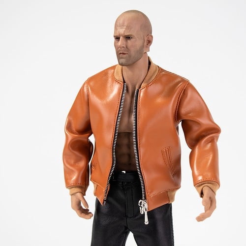 Doll clothing Brown Genuine Leather Jacket for 1/6 Scale 12" Action Figures, Men's Coat
