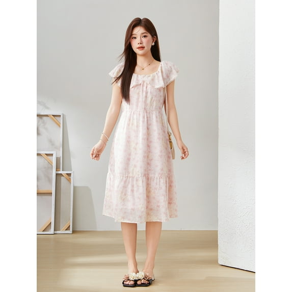 Doll neck shows thin floral dress