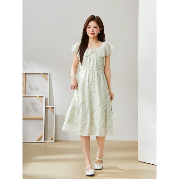 Doll neck shows thin floral dress