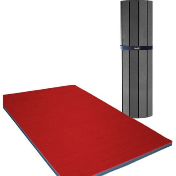 Dollamur 5'x10'x1-3/8" Gymnastics Mat, Red, Carpeted Mat for Tumbling and Cheerleading, FLEXI-Roll®