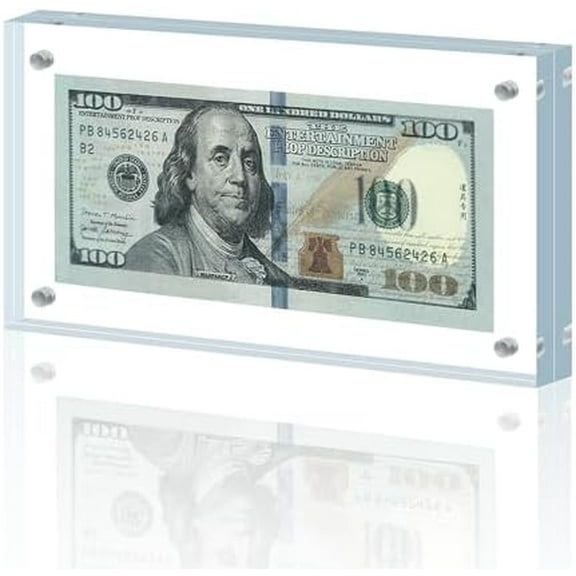 Dollar Bill Frame Display Acrylic Dollar Bill Holder 3.9X7.8Inch Thickened Frame for Dollar Bill Display Case Magnet Currency Display Frame Self Standing for Money Ticket Picture Photos Display Case
