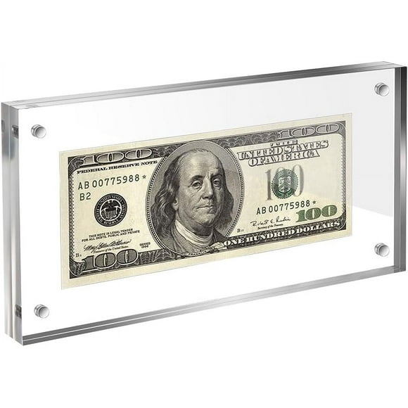 Dollar Bill Frame Display Self Standing Acrylic Currency Display Dollar Holder Double-Sided Business License Frame Photo Frame for Money Ticket Picture Photos Postage Stamp 7.9 x 3.9 Inch