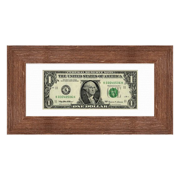 Dollar Bill Frame For Your First Dollar - Distressed Brown Shabby Chic Currency Frame with UV
