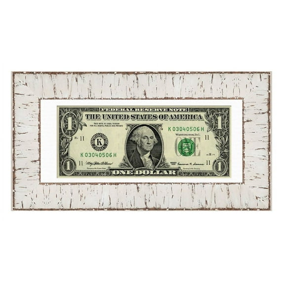 Dollar Bill Frame For Your First Dollar - White Washed Distressed Currency Frame with UV Acrylic