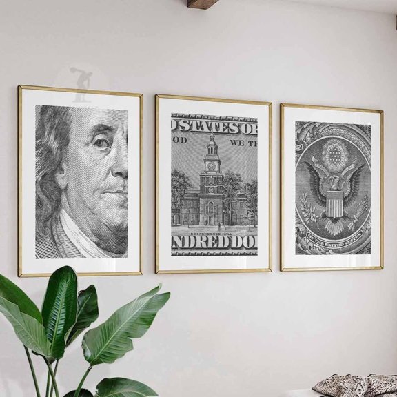 Dollar Bill Money Wall Art Luxury Monochrome Motivation Vintage Art Version 2 Set 3 Unframed Paper Print 8x12