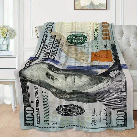 Dollar Bill Pattern Flannel Throw Blanket - Perfect Gift for Friends, All-Season Cozy Polyester Fleece