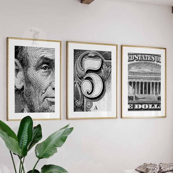 Dollar Bill Posters Money Wall Art Luxury Wall Art Monochrome Poster Motivation Poster Vintage Art Set 3