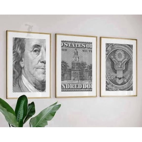 Dollar Bill Posters Money Wall Art Luxury Wall Art Monochrome Poster Motivation Poster Vintage Art Set 3