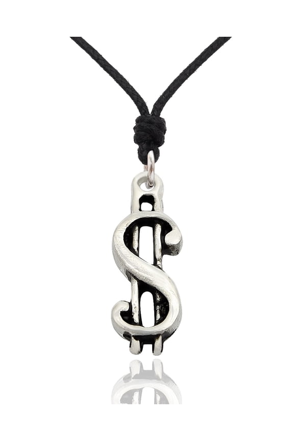 Dollar Bill Symbol Silver Pewter Charm Necklace Pendant Jewelry With Cotton Cord