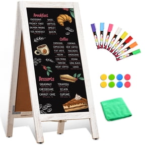 DOLLAR BOSS A-Frame Sign Chalkboard Sign, Two-Sided Outdoor Chalk Board Magnetic Menu Board Sandwich Board Black board with Wooden Frame Included 8 Count Liquid Chalk Markers 8 Magnets, White