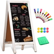 DOLLAR BOSS A-Frame Sign Chalkboard Sign, Two-Sided Outdoor Chalk Board Magnetic Menu Board Sandwich Board Black board with Wooden Frame Included 8 Count Liquid Chalk Markers 8 Magnets, White