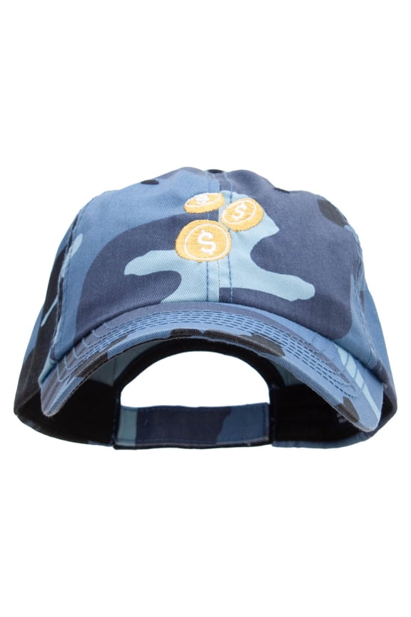 Dollar Coin Embroidered Enzyme Washed Camo Cap - Sky OSFM