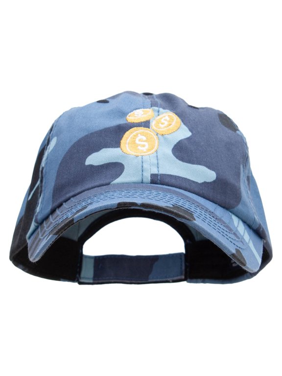 Dollar Coin Embroidered Enzyme Washed Camo Cap - Sky OSFM