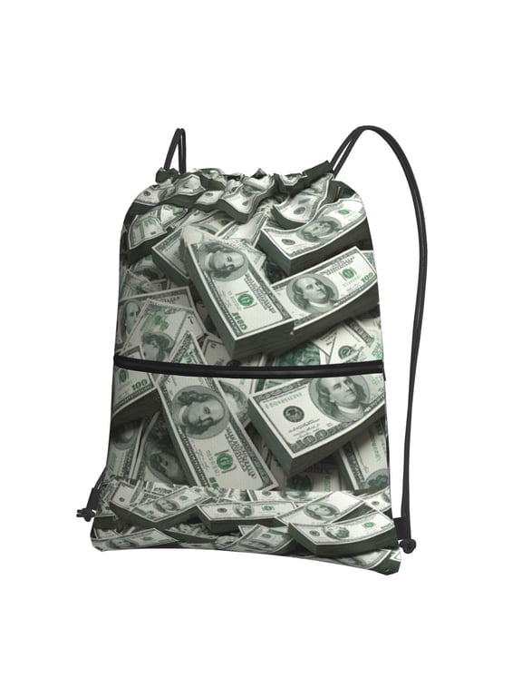 Dollar Money Drawstring Backpack Bag Water Resistant Yoga Shopping Cinch Bag Sackpack For Men Women