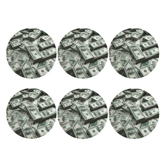 Dollar Money Leather Drink Coasters for Drinks (6 Pack) for Tabletop Protection Round Shape