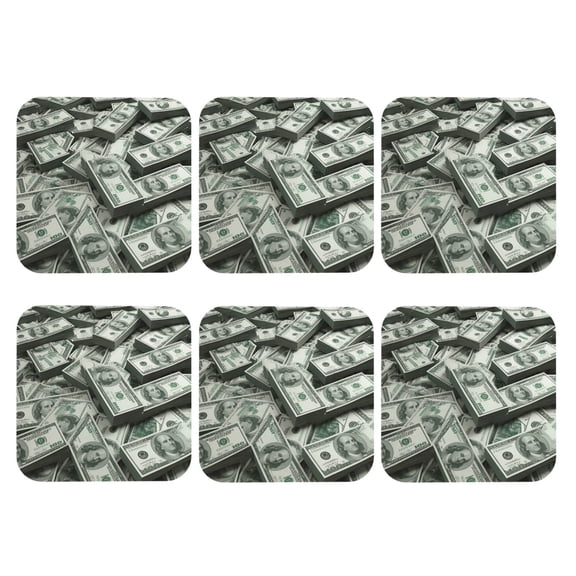 Dollar Money Leather Drink Coasters for Drinks (6 Pack) for Tabletop Protection Square
