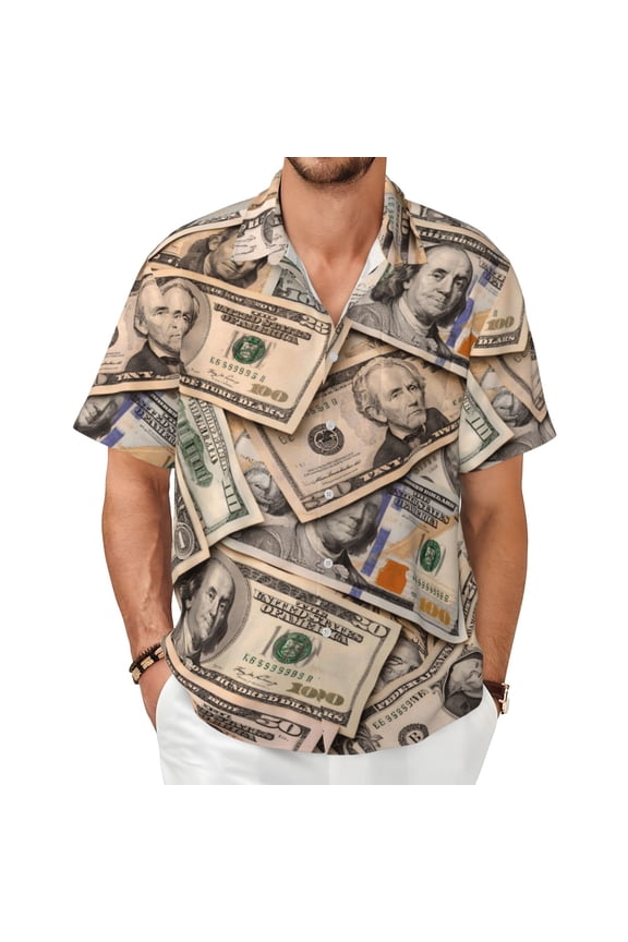 Dollar Money Pattern Men's Shirts Short-Sleeved with All-Over Prints Button-Up Shirts