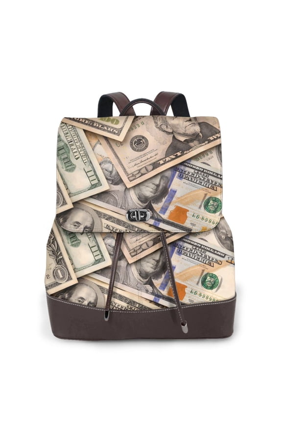 Dollar Money Pattern Women's Leather Backpack All-Over Print Bag for Work and Travel
