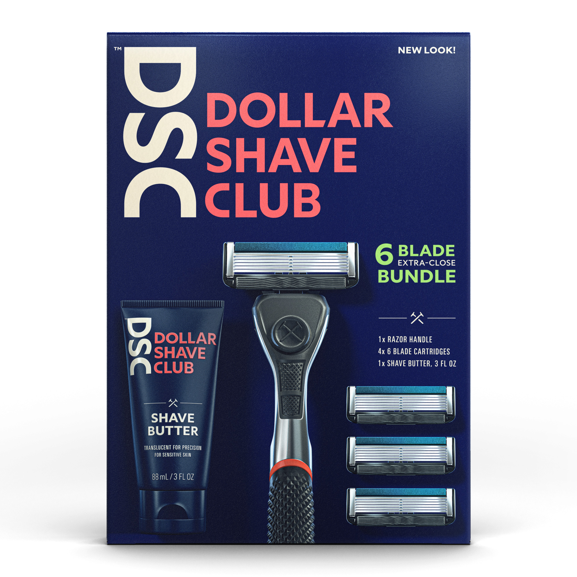Dollar Shave Club 6-Blade Razor Bundle (Grey) with Shave Butter, 1 Handle, 4 Cartridges, 3 oz - image 1 of 5