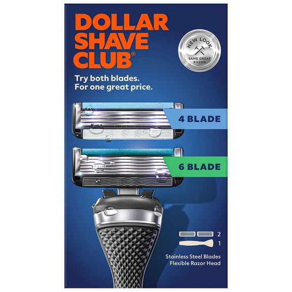 Dollar Shave Club 6-Blade vs 4-Blade Razor Starter Set, 1 handle, 1x 4-blade cartridge, 1x 6-blade cartridge