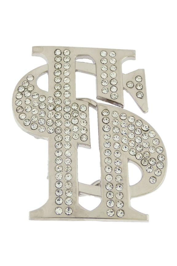 Dollar Sign Belt Buckle US Currency Blinged Out Silver Rhinestone Punk Hip Rock