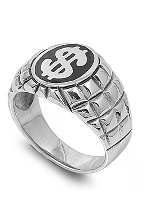 Dollar Sign Cash Bill Money Heavy Ring .925 Sterling Silver Band Jewelry Female Male Unisex Size 9