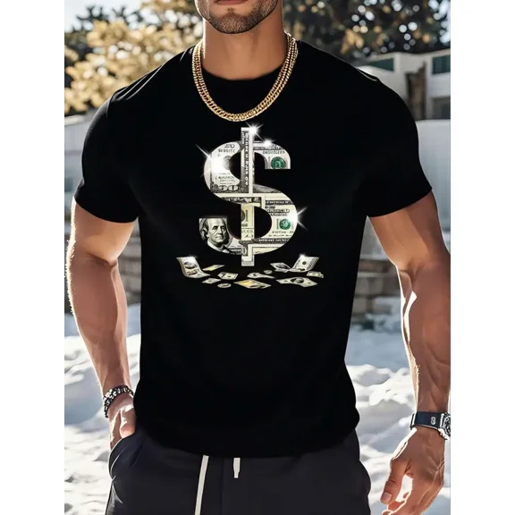 Dollar Sign Currency Print Men's Casual Short Sleeve Crew Neck T-Shirt