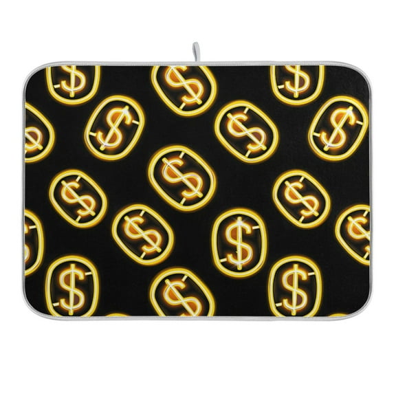 Dollar Sign Dish Drying Mat 16x18 Absorbent Microfiber Draining Rack Pad for Kitchen Counter Sink