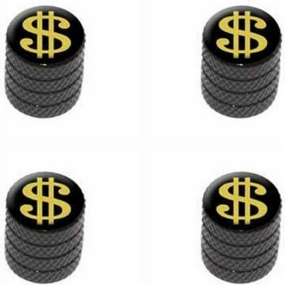 Dollar Sign Gold and Black Tire Rim Wheel Aluminum Valve Stem Caps, Multiple Colors