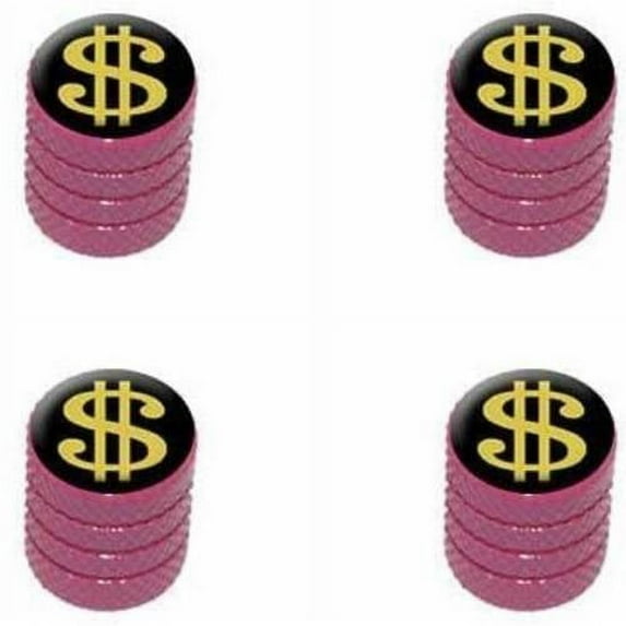 Dollar Sign Gold and Black Tire Rim Wheel Aluminum Valve Stem Caps, Multiple Colors