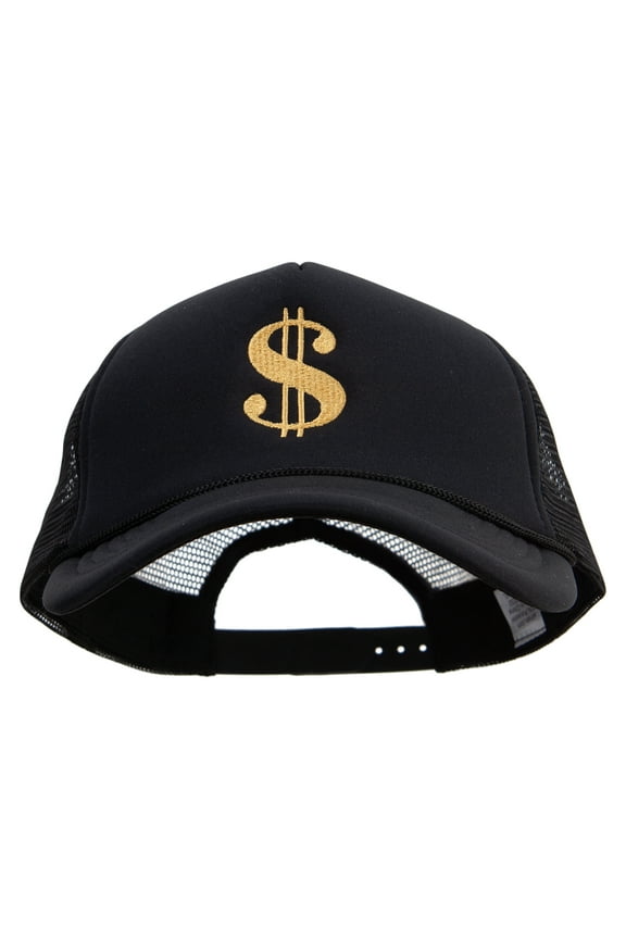 Dollar Sign Logo Big Size Embroidered Big Foam Mesh Truck Cap - Black XL-3XL
