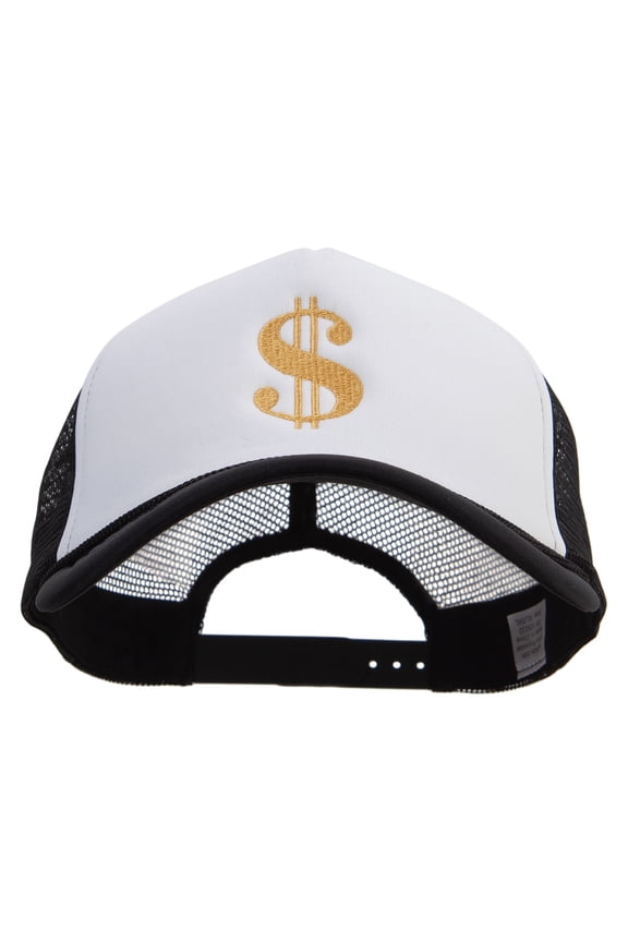 Dollar Sign Logo Big Size Embroidered Big Foam Mesh Truck Cap - White Black XL-3XL