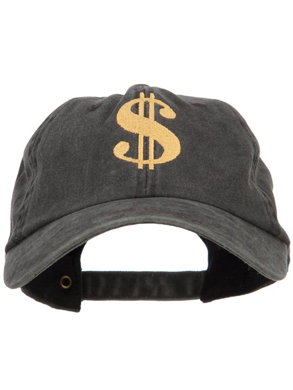 Dollar Sign Logo Embroidered Dyed Unstructured Cap - Black OSFM