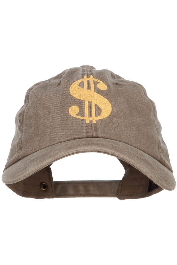 Dollar Sign Logo Embroidered Dyed Unstructured Cap - Khaki OSFM